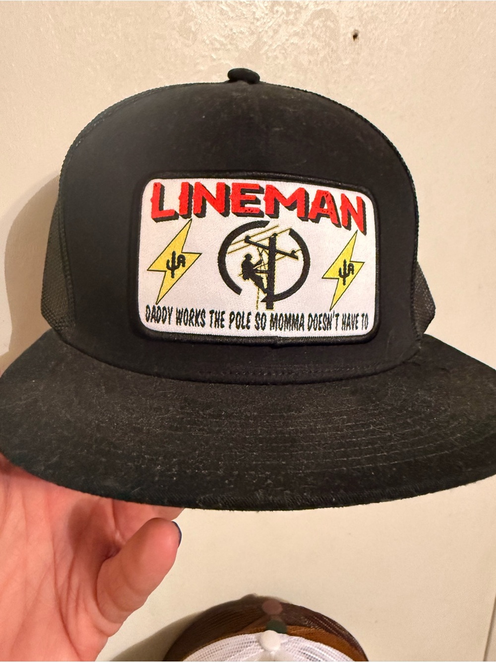 LINEMAN Black Trucker Hat with Patch